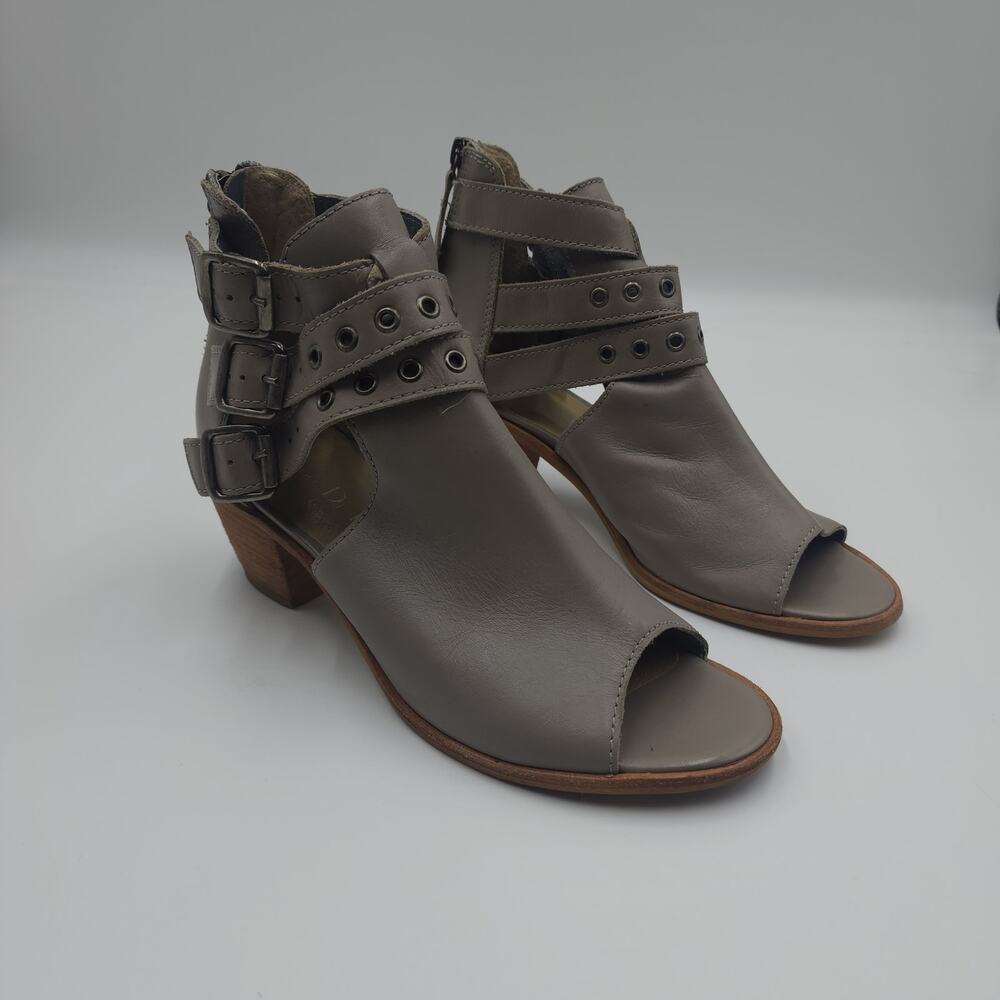 DIEGO DI LUCCA TAUPE SOFT LEATHER OPEN TOE 2" BLOCK HEEL SANDAL BOOTIE 7